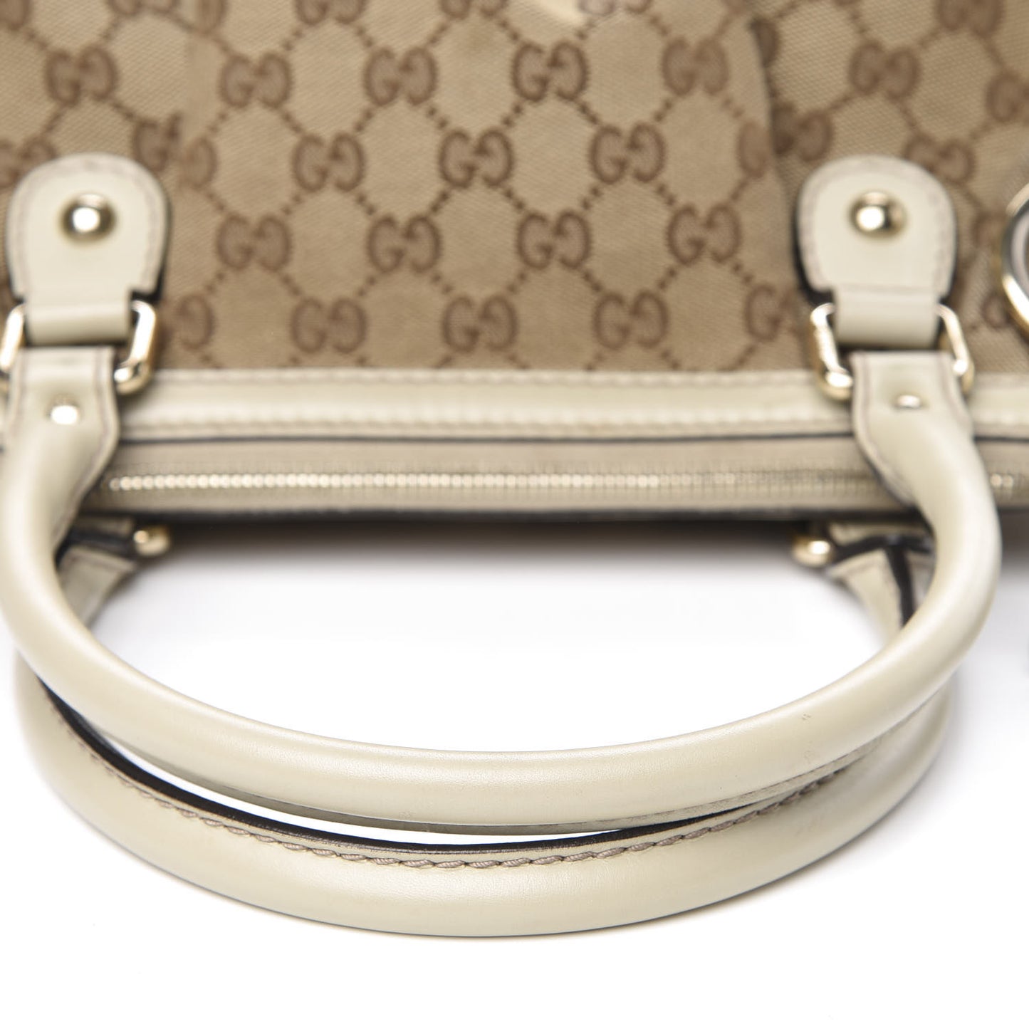 Monogram Margaux Calfskin Medium Sukey Top Handle Bag Beige Ebony Mystic White