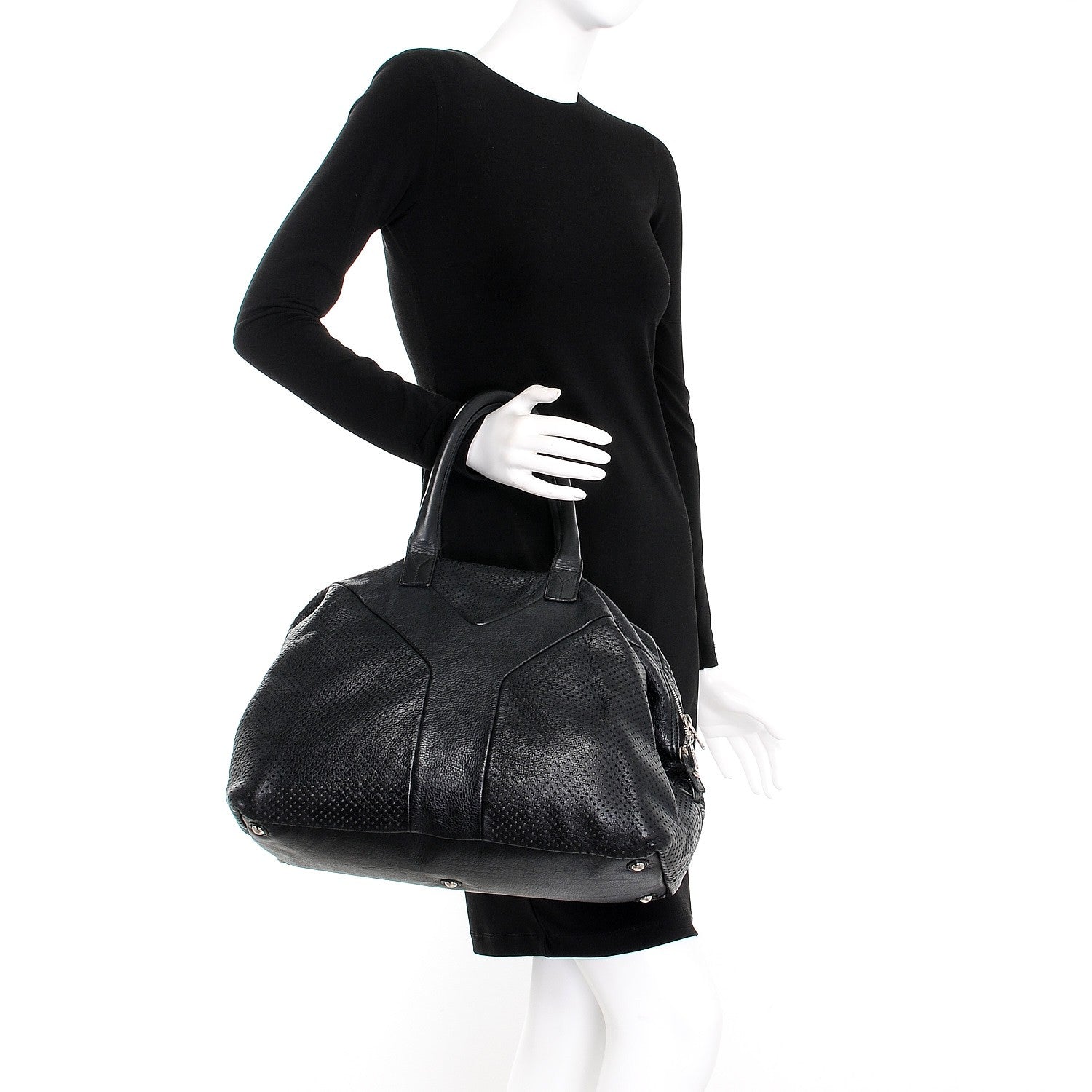 Saint Laurent Perforated Calfskin Medium Easy Y Sac Black 2 of 13