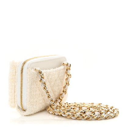 Chanel Tweed Quilted Bow Flap Card Holder On Chain White 3 of 12