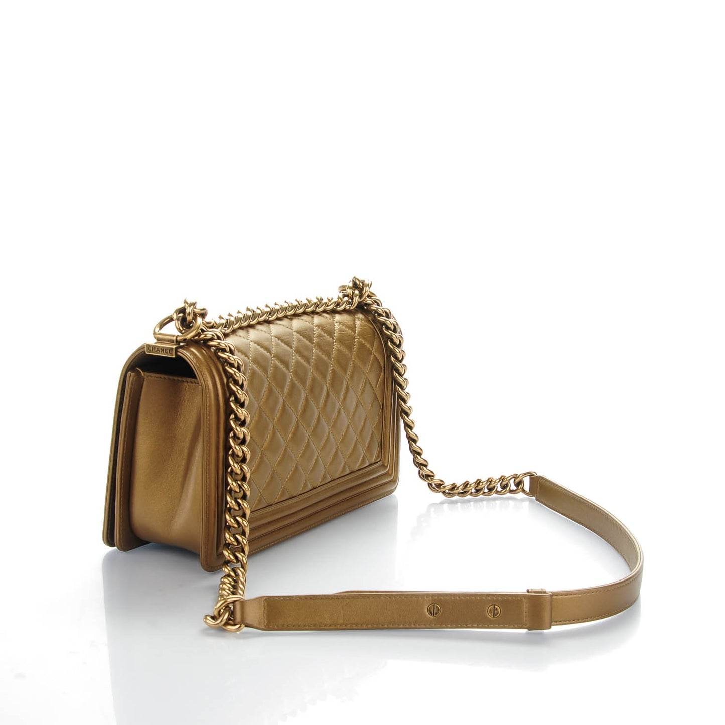 Lambskin Quilted Medium Boy Flap Dark Gold