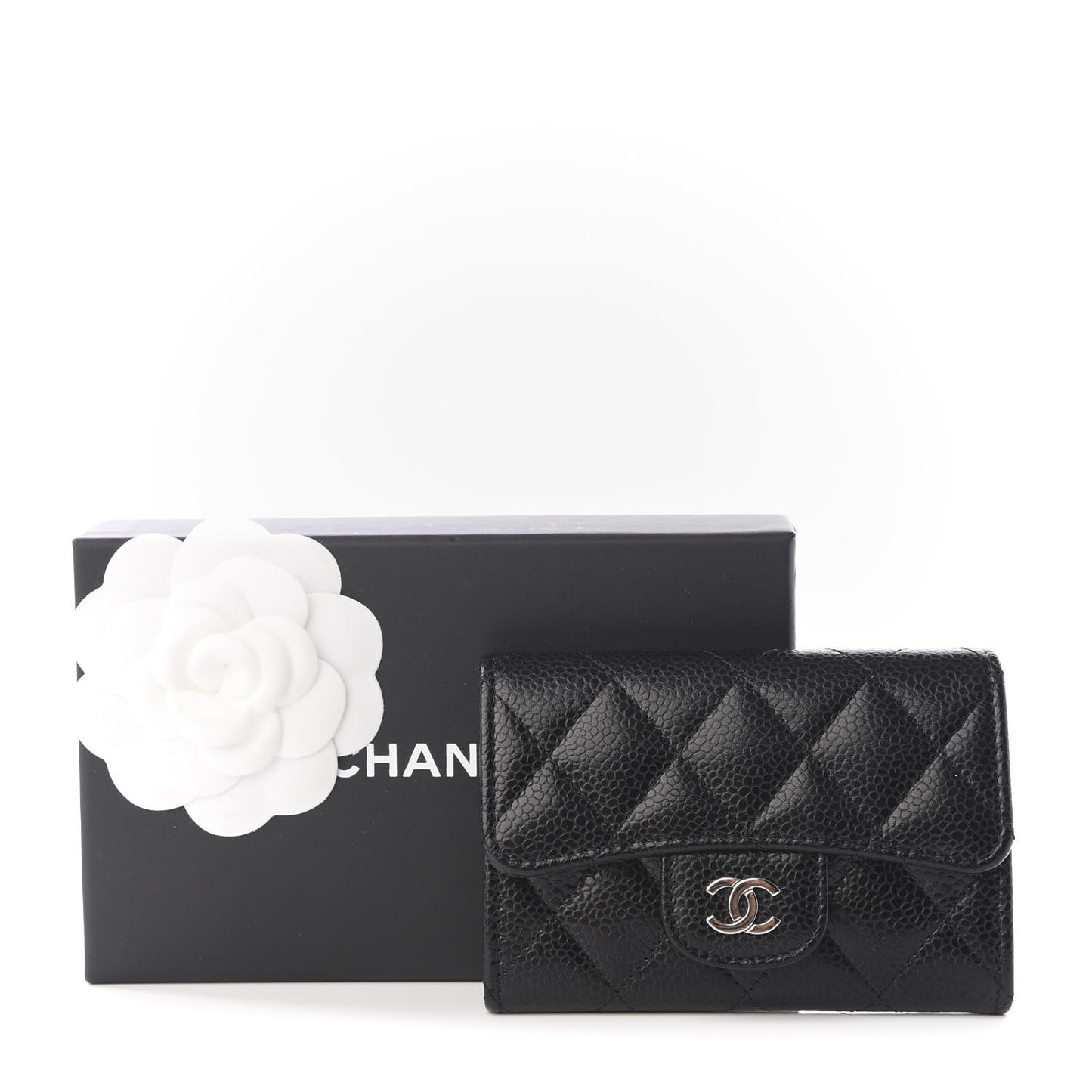 Caviar Quilted Flap Card Holder Black