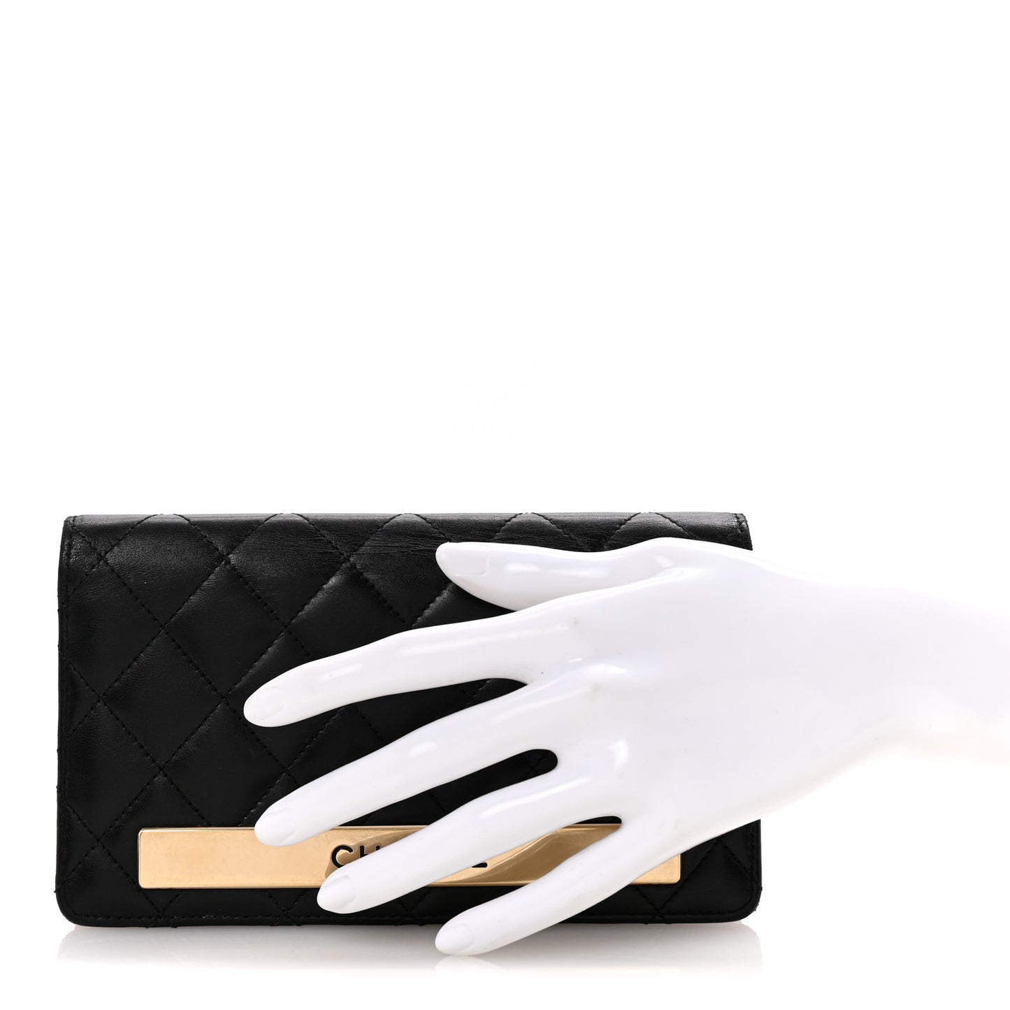 Lambskin Quilted Trendy CC Yen Wallet Black
