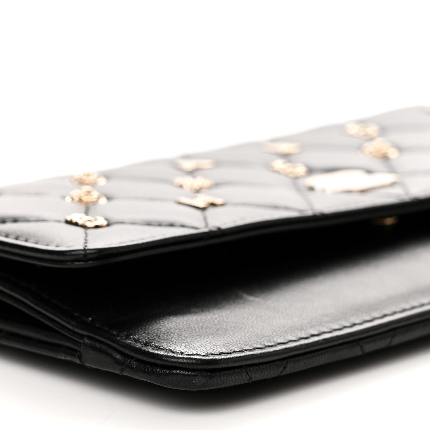 Lambskin Quilted All About Chanel Charm Wristlet Wallet Black