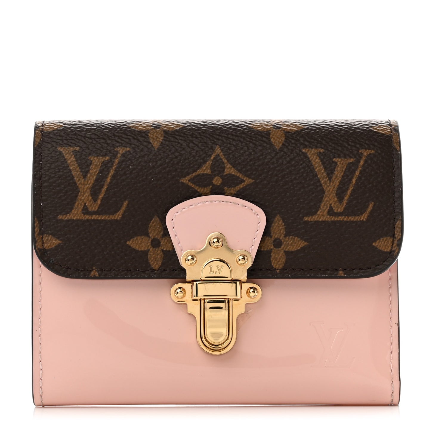 Patent Calfskin Monogram Cherrywood Compact Wallet Rose Ballerine