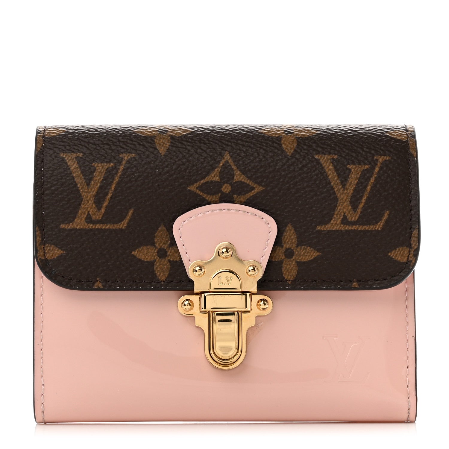 Louis Vuitton Patent Calfskin Monogram Cherrywood Compact Wallet Rose Ballerine 1 of 6