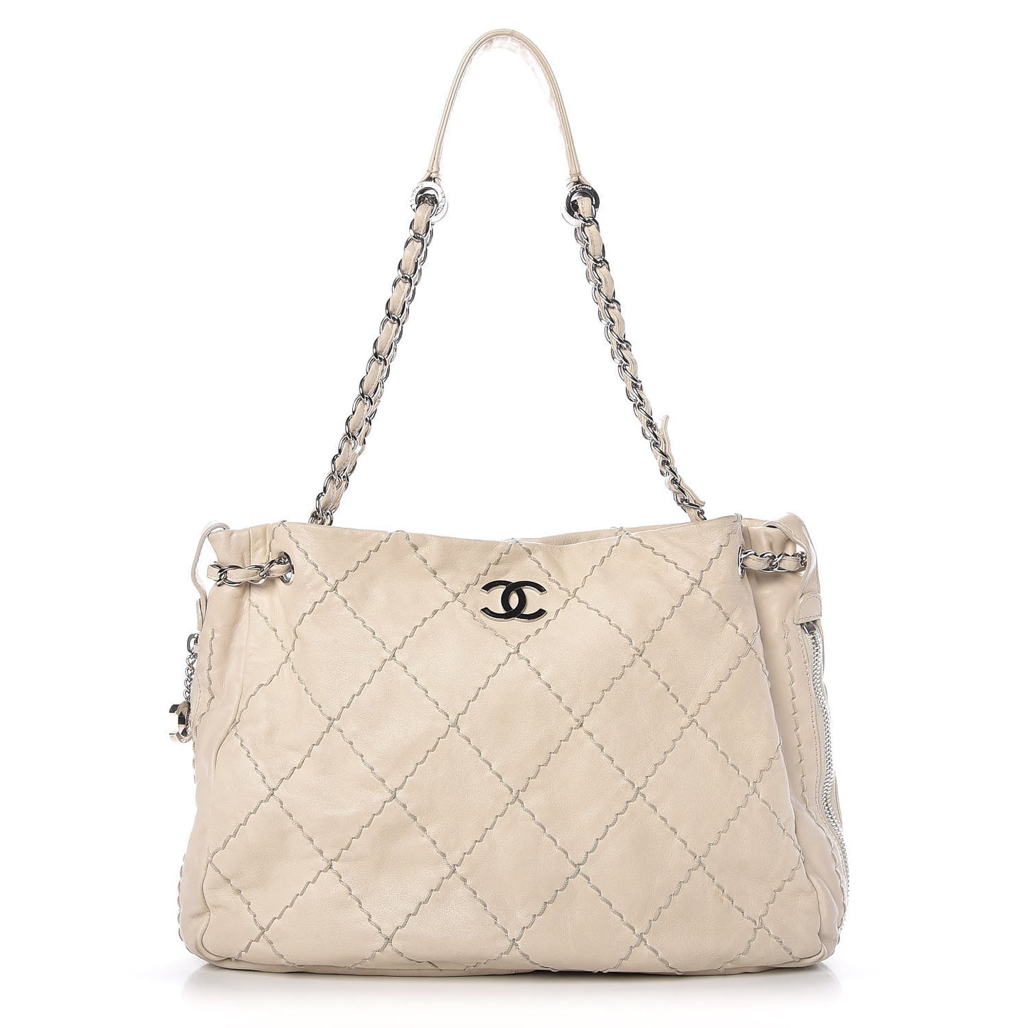 Lambskin Stitched Expandable Tote Ivory
