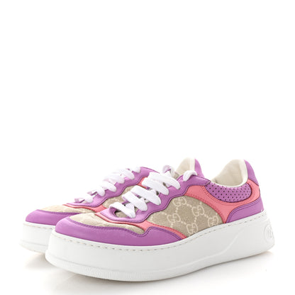 Gucci Calfskin GG Supreme Monogram Perforated Womens Platform 55mm Sneakers 38.5 Wild Cherry Beige Mystic White Bright Purple 4 of 8