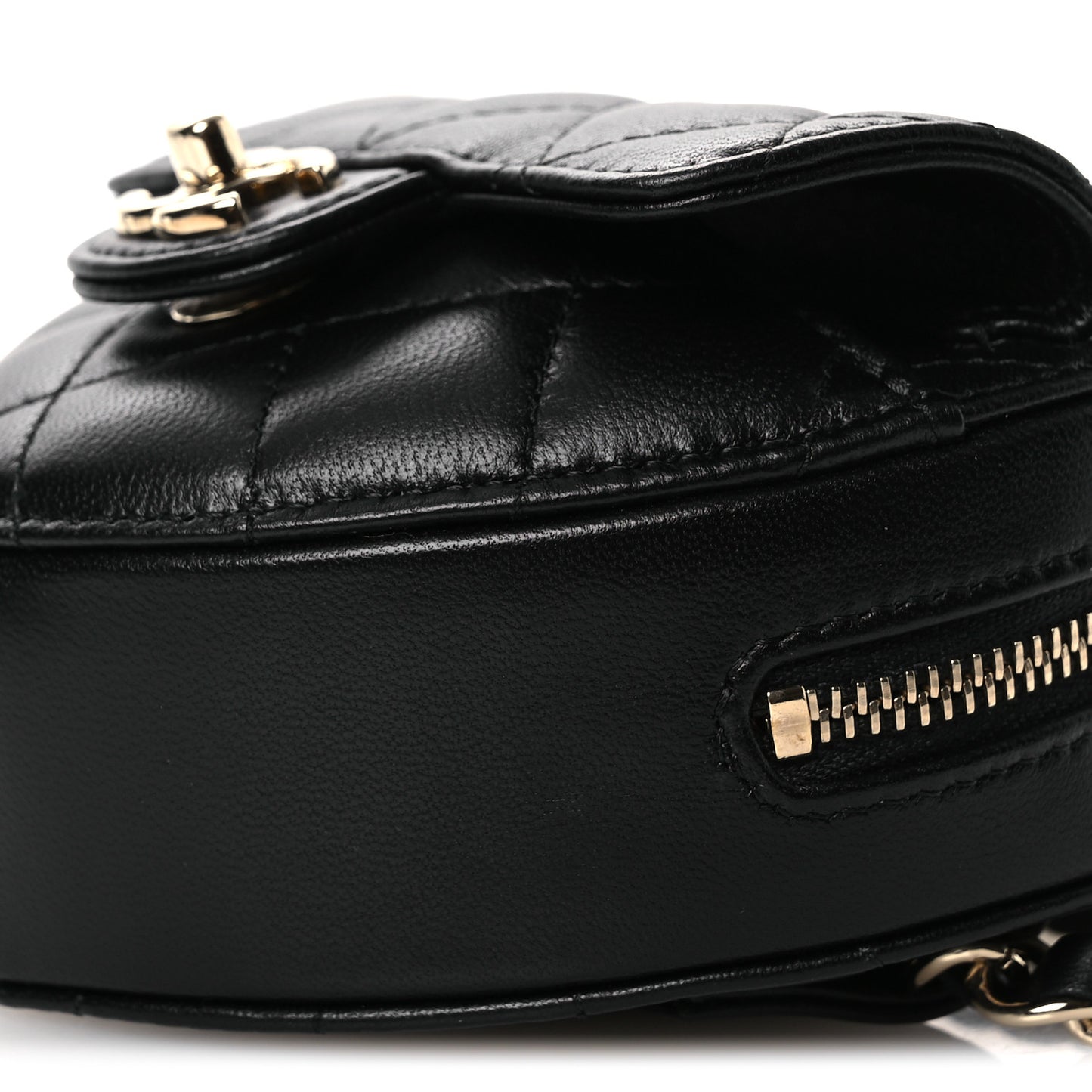 Lambskin Quilted CC In Love Heart Waist Belt Bag With Chain Black