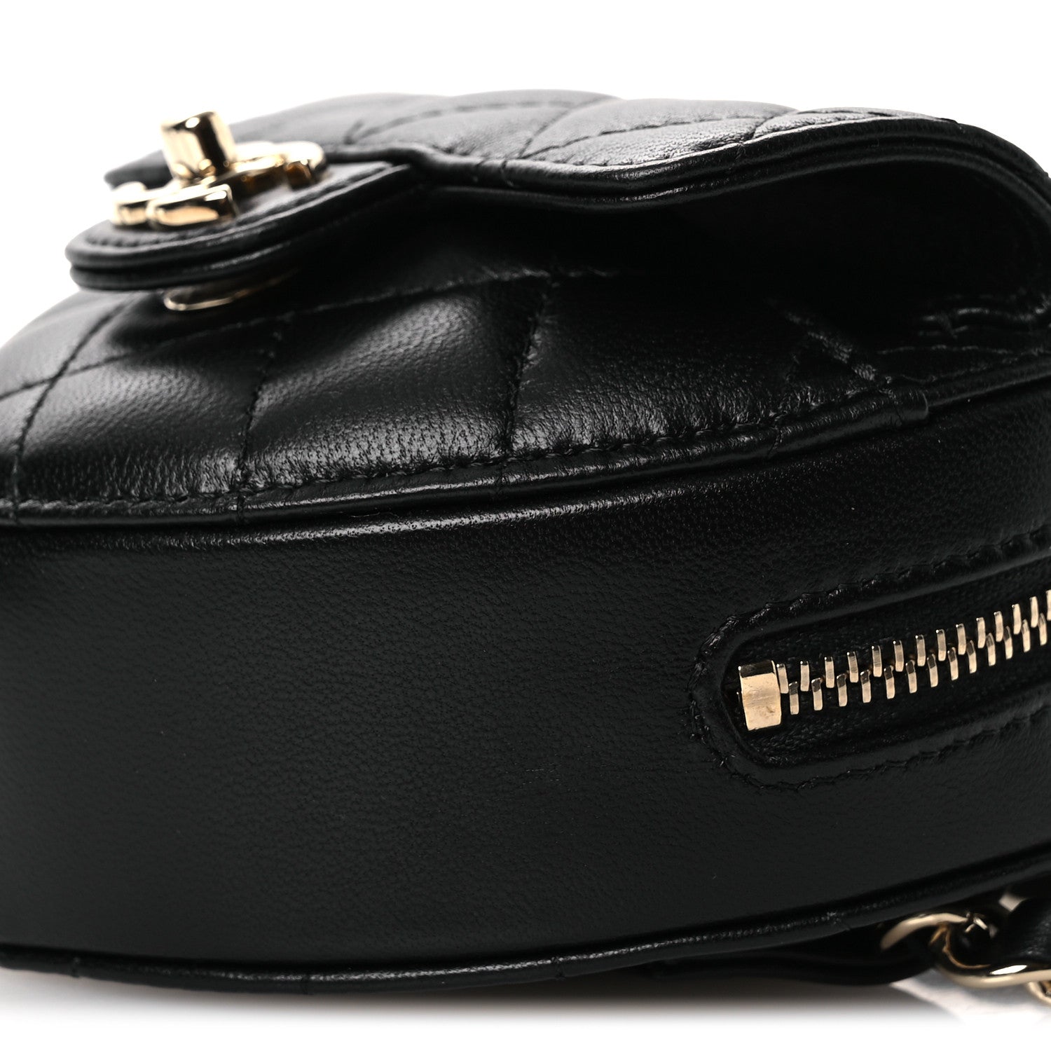 Chanel Lambskin Quilted CC In Love Heart Waist Belt Bag With Chain Black 9 of 10