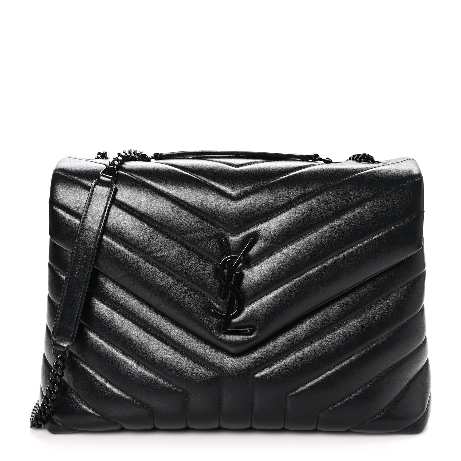 Saint Laurent Calfskin Y Quilted Monogram Monochrome Medium Loulou Chain Satchel Black 1 of 11