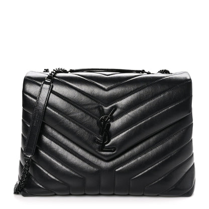 Saint Laurent Calfskin Y Quilted Monogram Monochrome Medium Loulou Chain Satchel Black 1 of 11