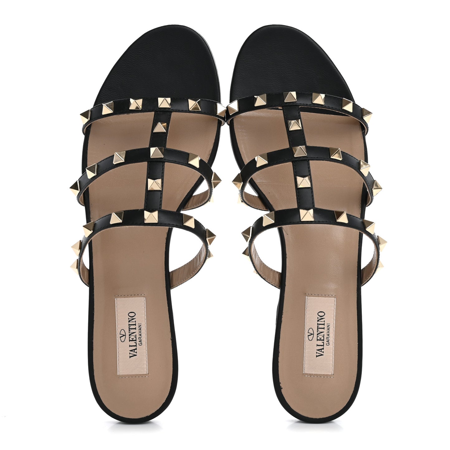 Nappa Rockstud Caged Flat Slide Sandals 38.5 Black