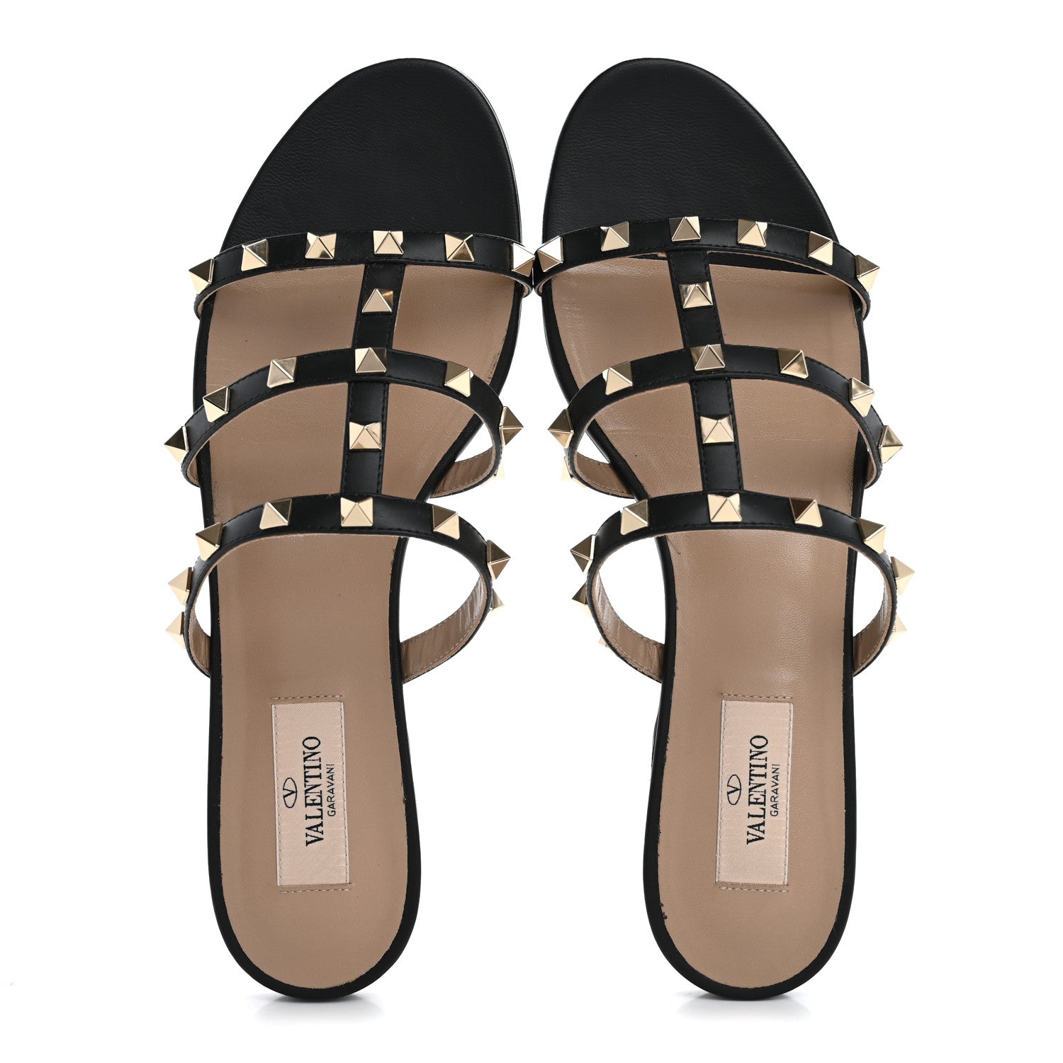 Valentino Garavani Nappa Rockstud Caged Flat Slide Sandals 38.5 Black 2 of 10