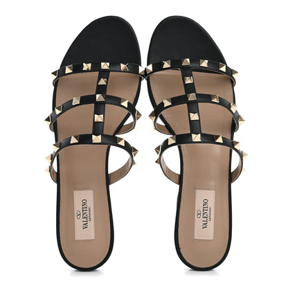 Valentino Garavani Nappa Rockstud Caged Flat Slide Sandals 38.5 Black 2 of 10