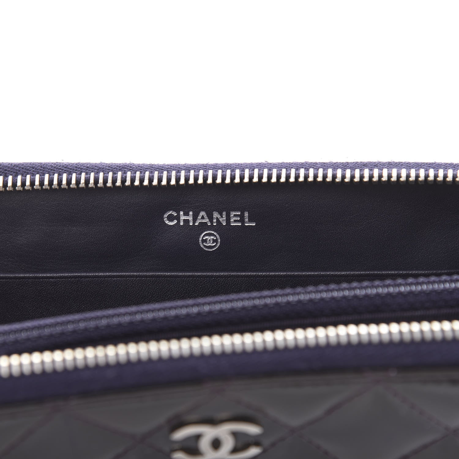 Chanel Patent Quilted Small Zip Around Wallet Dark Purple 6 of 13