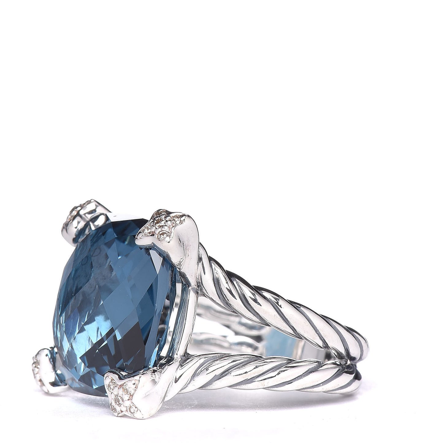 Sterling Silver Diamond Hampton Blue Topaz 15mm Cushion On Point Ring 53 6.5