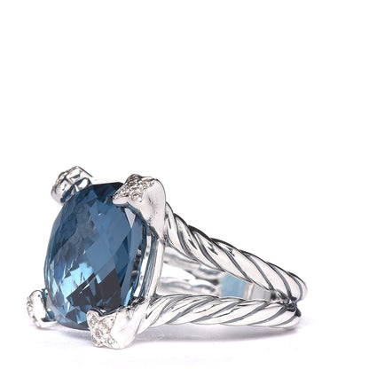 David Yurman Sterling Silver Diamond Hampton Blue Topaz 15mm Cushion On Point Ring 53 6.5 3 of 5