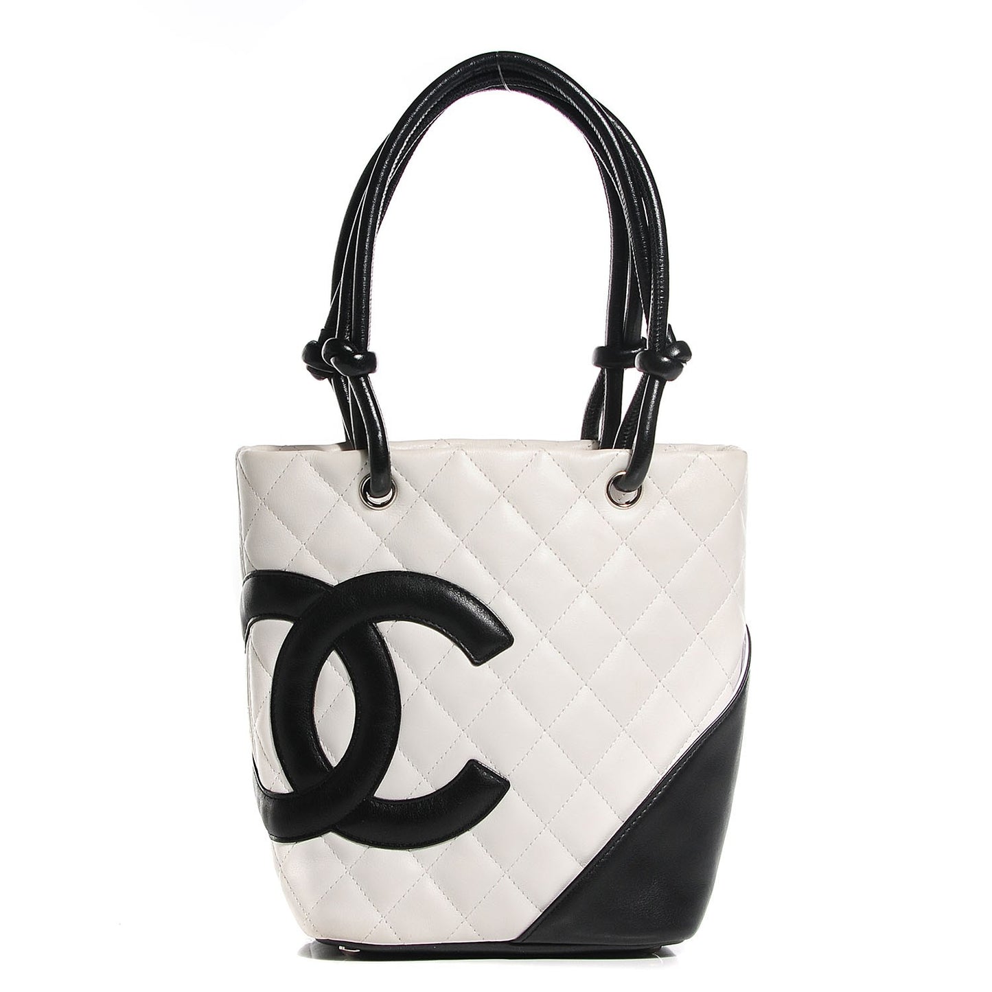 Calfskin Quilted Small Cambon Tote White Black