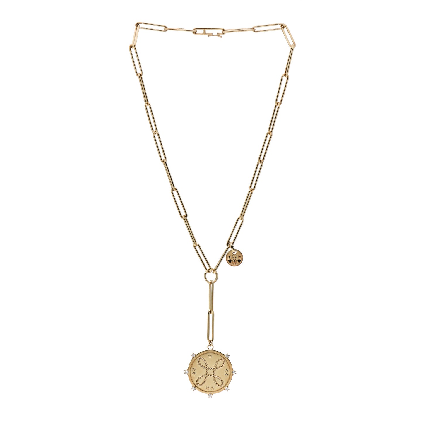 18K Yellow Gold Diamond Large Love Medallion Extended Clip Extension Chain Necklace