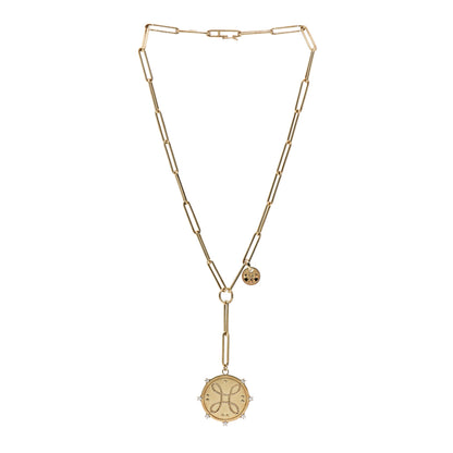 Foundrae 18K Yellow Gold Diamond Large Love Medallion Extended Clip Extension Chain Necklace 3 of 7