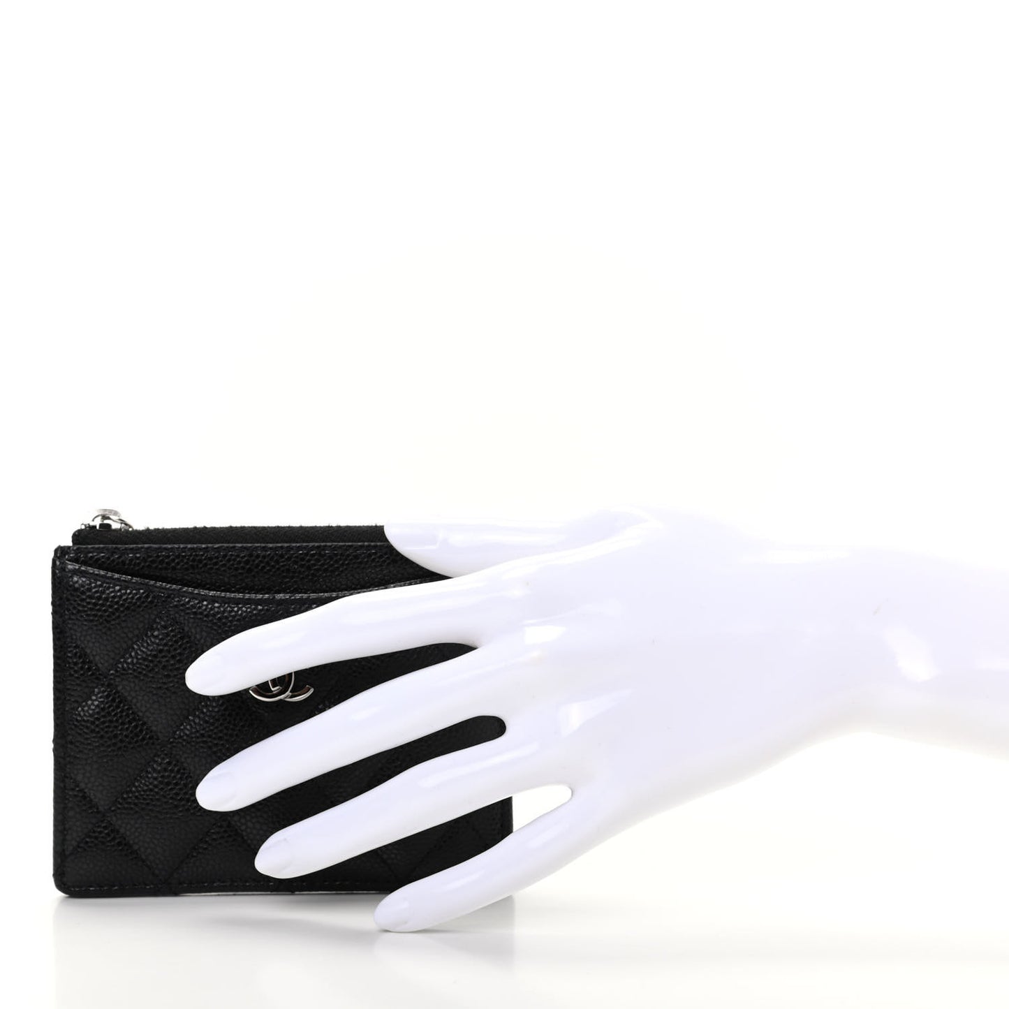 Caviar Quilted CC Zip Card Holder Black