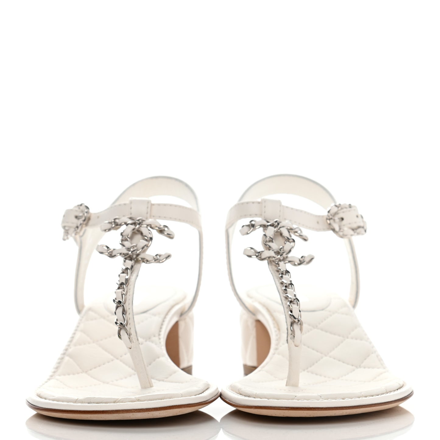 Lambskin Chain CC Logo Thong Sandals 38.5 White