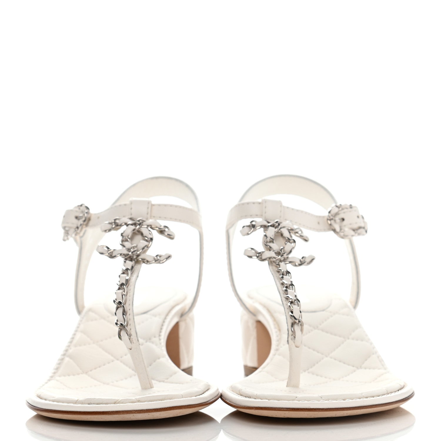 Chanel Lambskin Chain CC Logo Thong Sandals 38.5 White 2 of 7