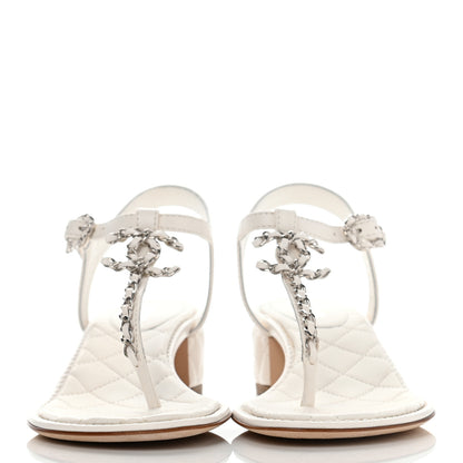 Chanel Lambskin Chain CC Logo Thong Sandals 38.5 White 2 of 7
