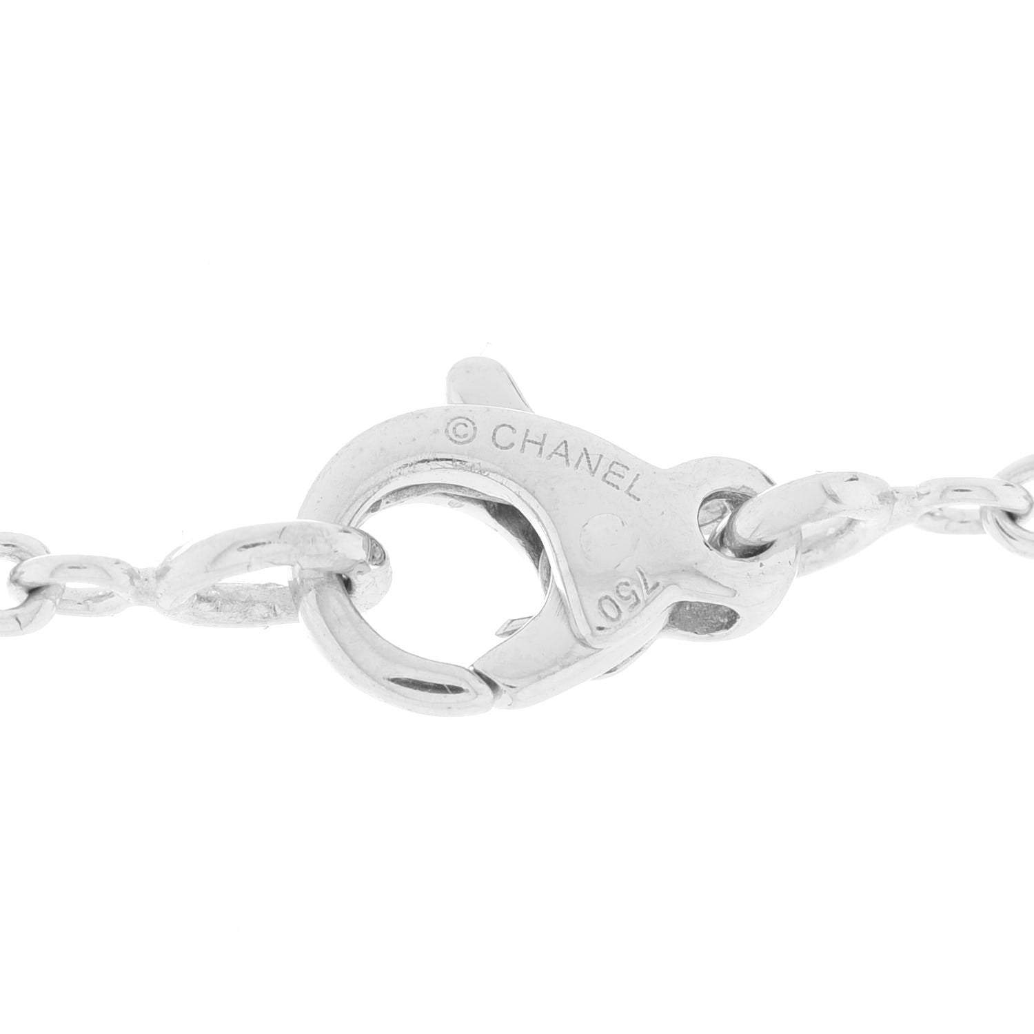 Chanel 18K White Gold Diamond Matelasse Necklace 5 of 6