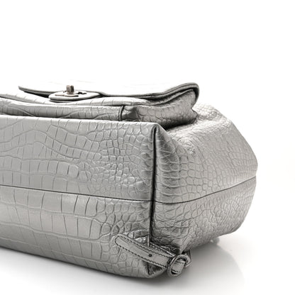 Chanel Metallic Calfskin Crocodile Embossed Large Backpack Silver 10 of 10