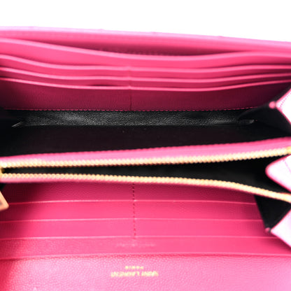 Saint Laurent Grain De Poudre Matelasse Chevron Monogram Flap Wallet Fuxia 5 of 8