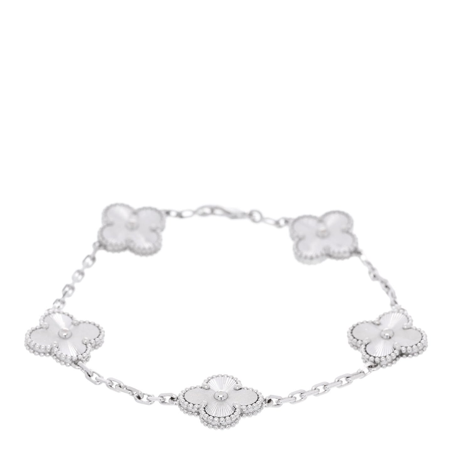 18K White Gold 5 Motifs Guilloche Vintage Alhambra Bracelet