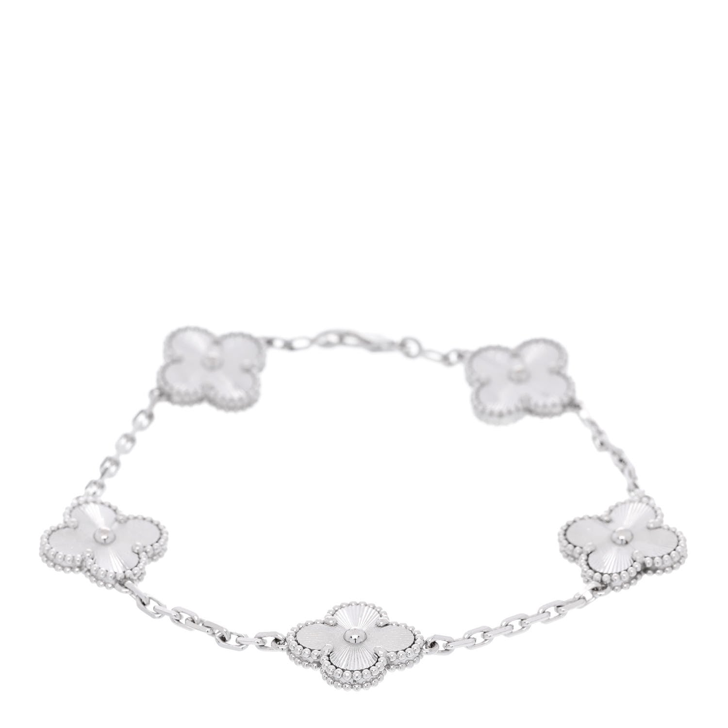 Van Cleef & Arpels 18K White Gold 5 Motifs Guilloche Vintage Alhambra Bracelet 1 of 6