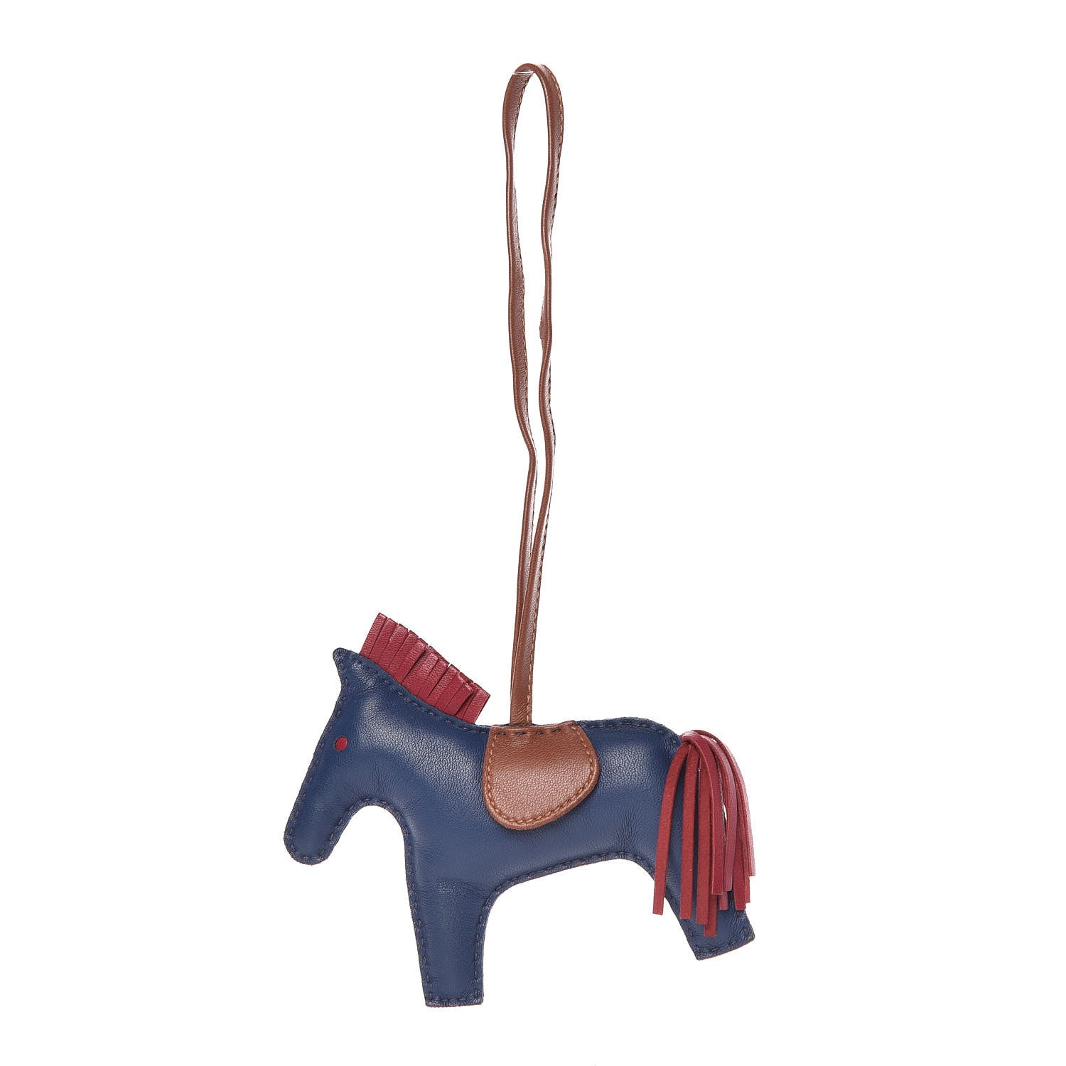 Hermes Milo Lambskin Grigri Rodeo Horse Bag Charm GM Bleu de Malte Rubis Fauve 1 of 4