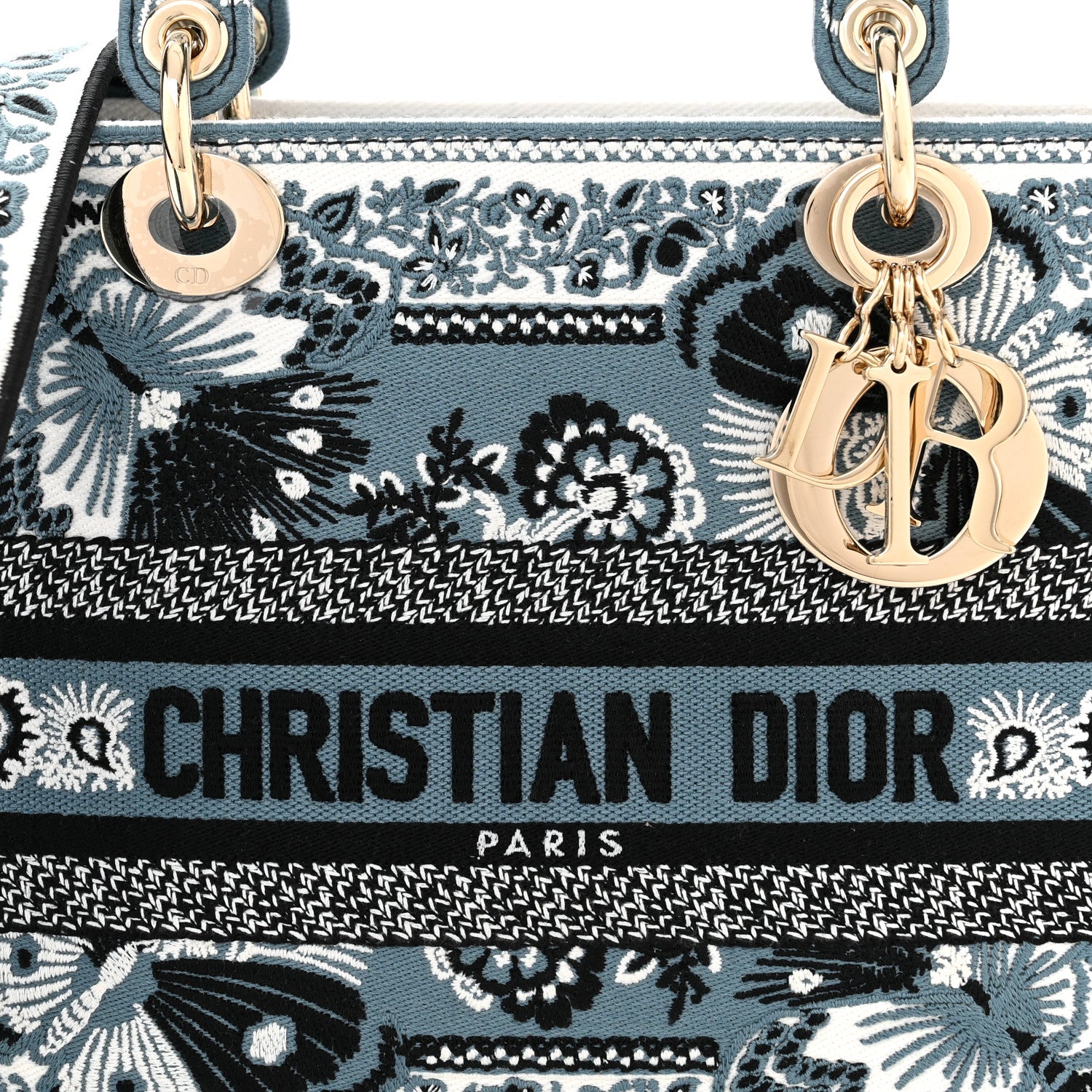 Christian Dior Canvas Embroidered Butterfly Bandana Print Medium Lady D-Lite Denim Blue 8 of 11