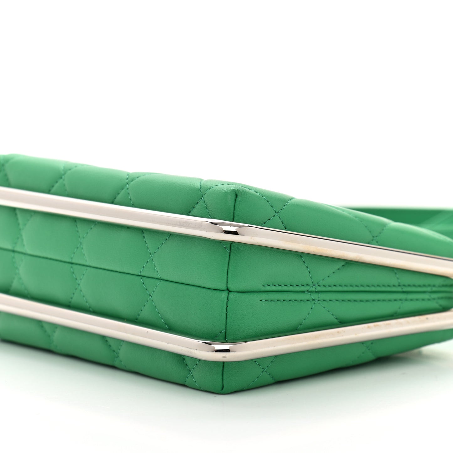 Quilted Lambskin Metal Bar Clutch Bag Green