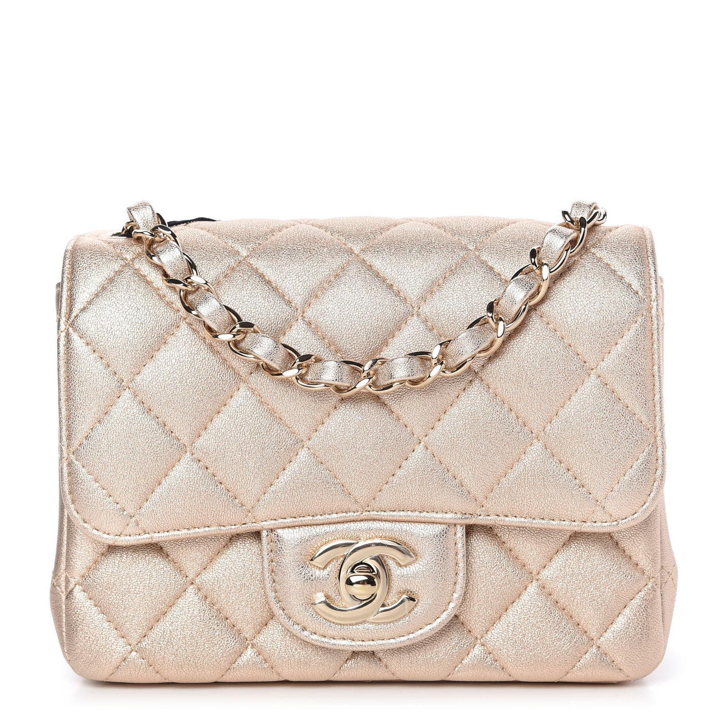 Metallic Lambskin Quilted Mini Square Flap Gold