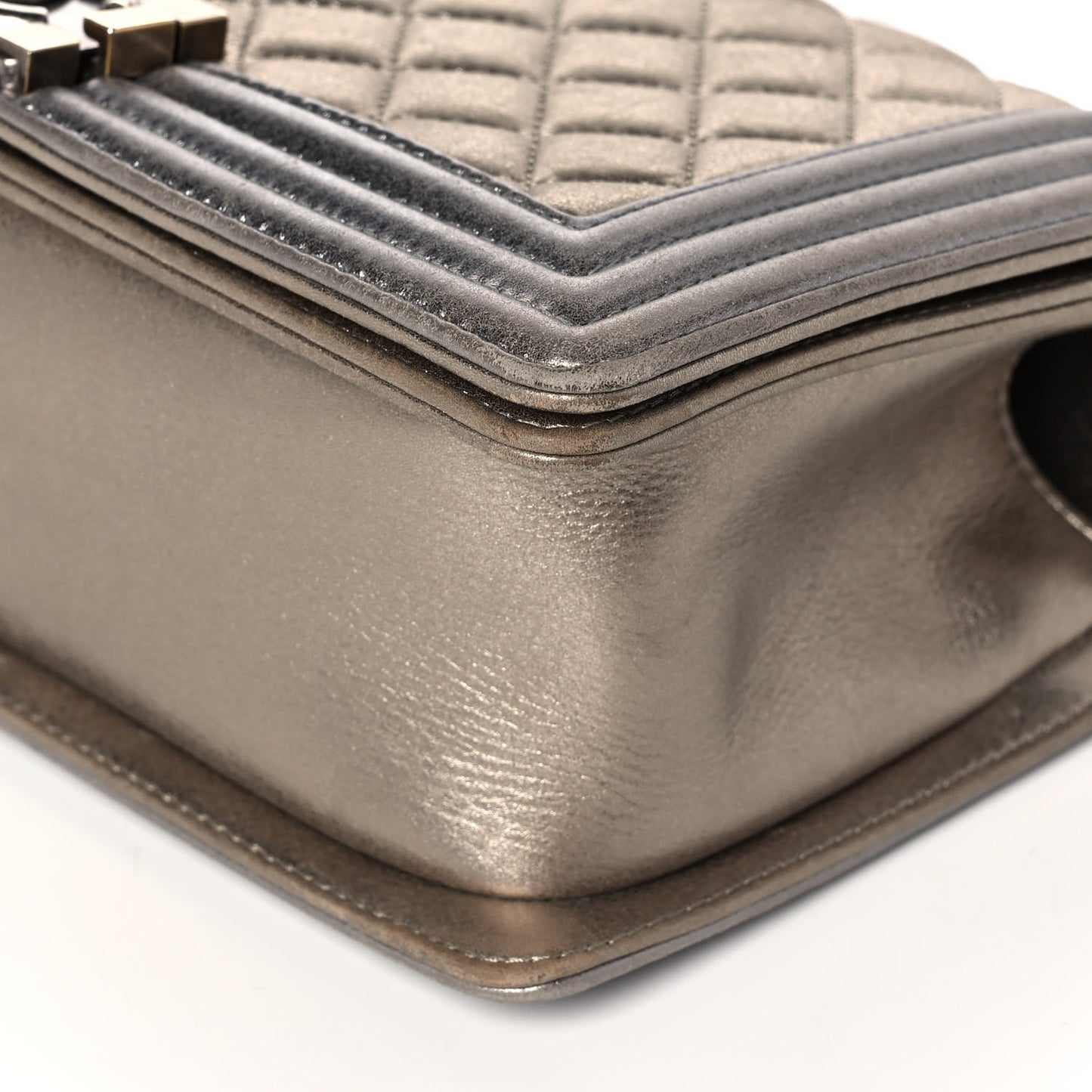 Metallic Calfskin Quilted Medium Boy Flap Khaki