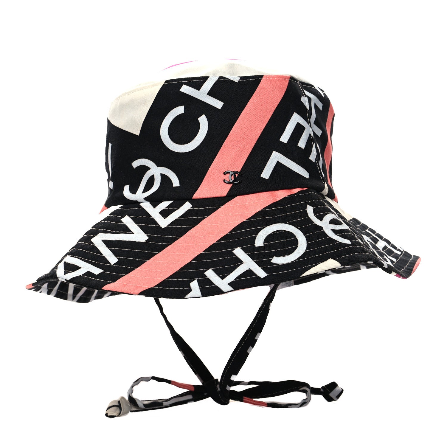 Chanel Cotton Logo Cloche Hat size S Ecru Black Pink 2 of 7