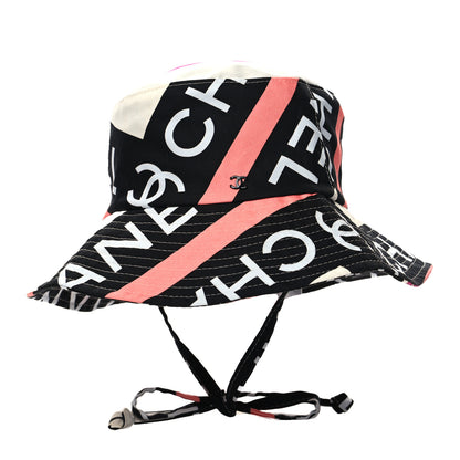 Chanel Cotton Logo Cloche Hat size S Ecru Black Pink 2 of 7