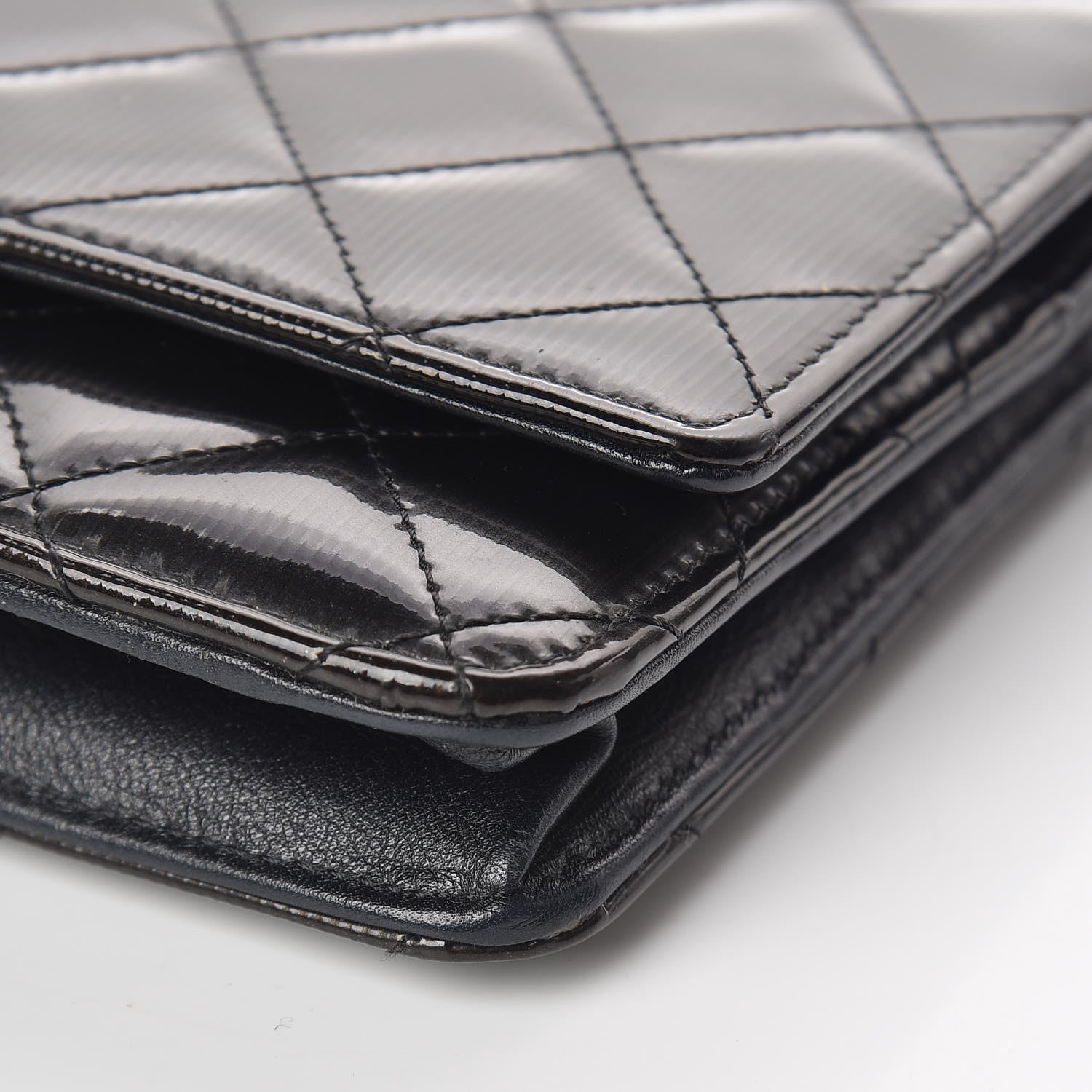 Chanel Striated Patent Quilted Wallet on Chain WOC Black 9 of 16