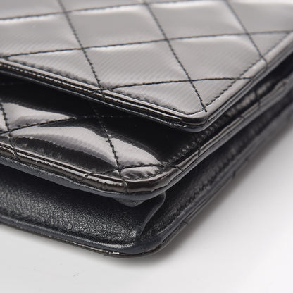 Chanel Striated Patent Quilted Wallet on Chain WOC Black 9 of 16