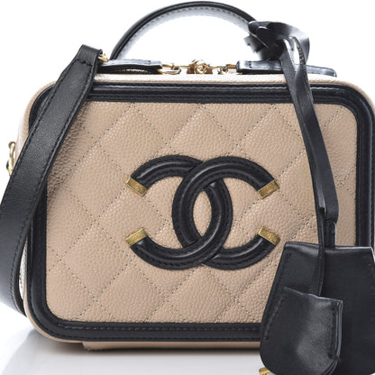 Chanel Caviar Quilted Small CC Filigree Vanity Case Beige Black 8 of 14