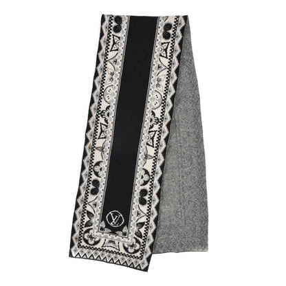 Louis Vuitton Wool Cashmere Esquimonogram Scarf Black Silver 2 of 4