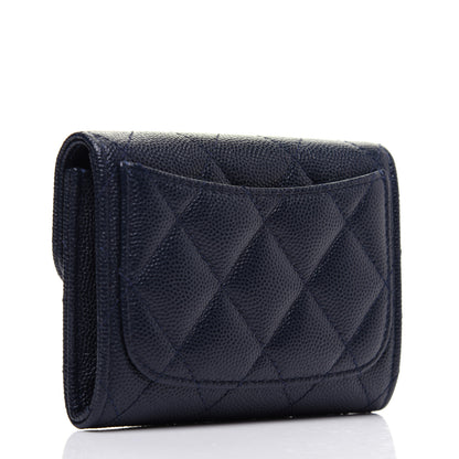 Chanel Caviar Quilted Flap Card Holder Wallet Navy Blue 3 of 9