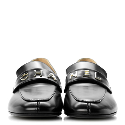 Chanel Shiny Calfskin Logo Loafers 39 Black 3 of 9