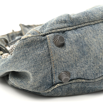 Balenciaga Washed Frayed Denim Crystal Small Le Cagole Shoulder Bag Blue 11 of 15