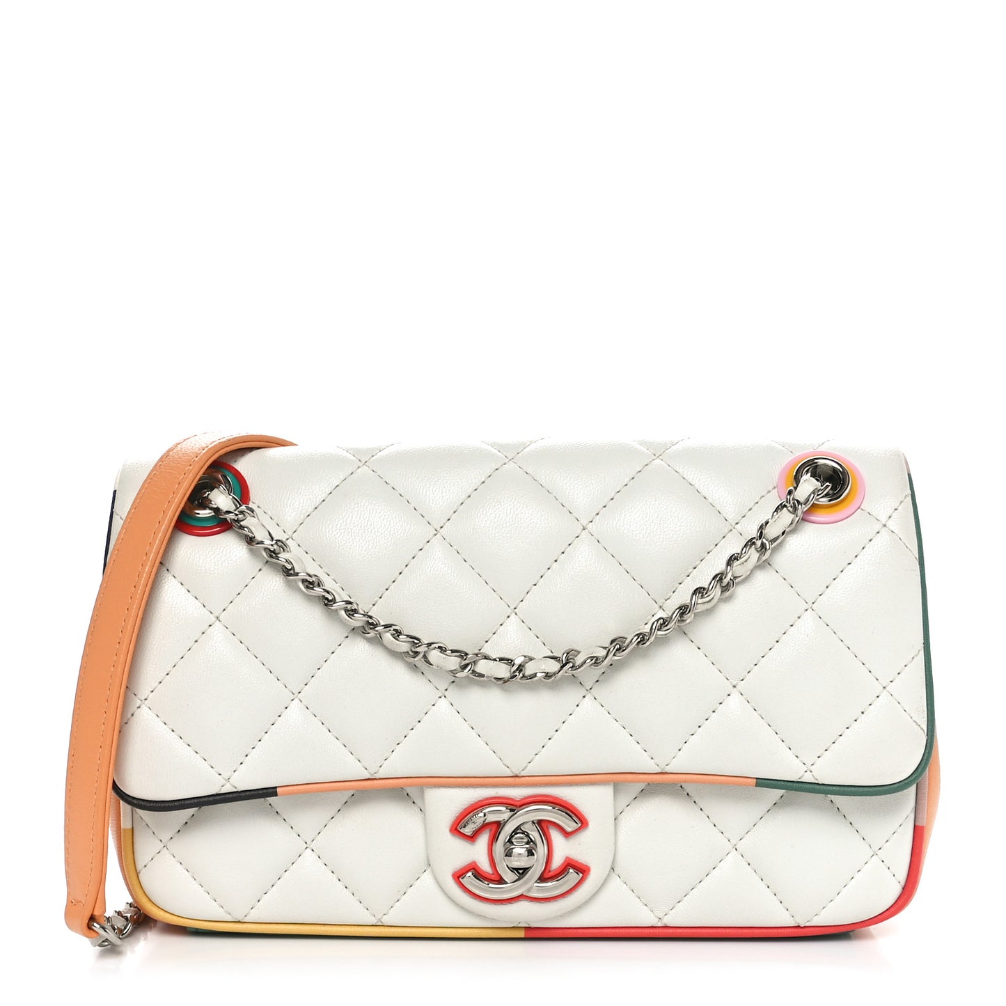 Lambskin Plexiglass Quilted Small Cuba Color Flap White Multicolor