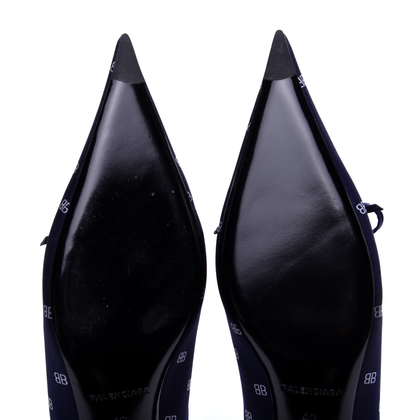 Crepe Satin BB Printed Knife Pointed Toe 40mm Mules 40 Blue White