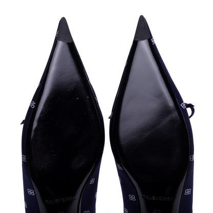 Balenciaga Crepe Satin BB Printed Knife Pointed Toe 40mm Mules 40 Blue White 11 of 12